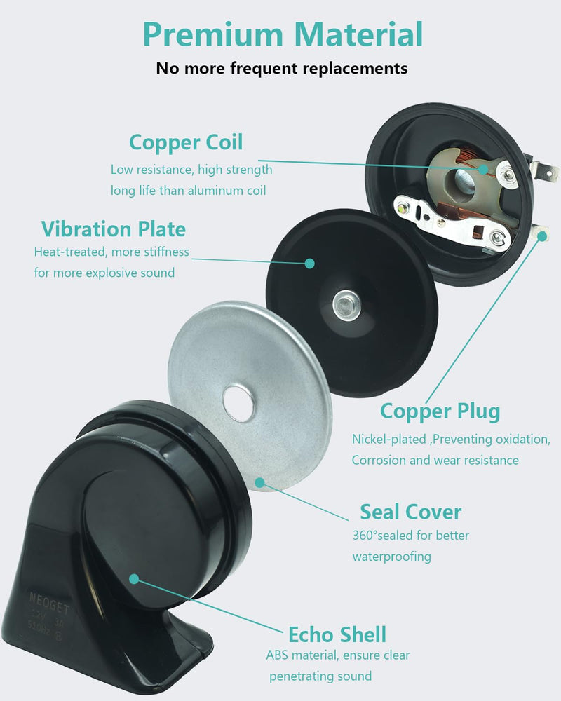 Car Horn 12V Universal Super Loud Auto Horn Electric Waterproof Horn Low High Two Tone Fit for Any 12 Volt Vehicles Truck Pickup Boat Replacement Kit (Universal) DL165-80T