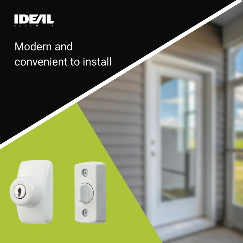 Ideal Security Model GLK Deadbolt for Storm and Screen Doors, Key Lock, White (2-Piece Set)