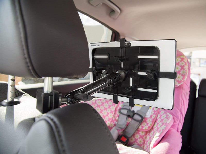 Mount-It! Premium Car Headrest Tablet Holder with Adjustable Arm, Heavy Duty Carbon Fiber Car Tablet Mount for iPad, Galaxy, & Fire Tablets (MI-7311)