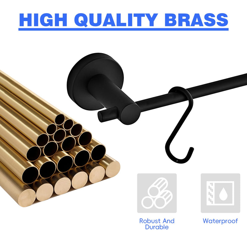 21.6 Inch Towel Bar with 5 S Shaped Hooks, Stainless Steel Towel Holder Black Towel Rack for Bathroom Washroom, Wall Mounted Kitchen Pot Pan Rack Utensil Holder Black With 5 Hooks