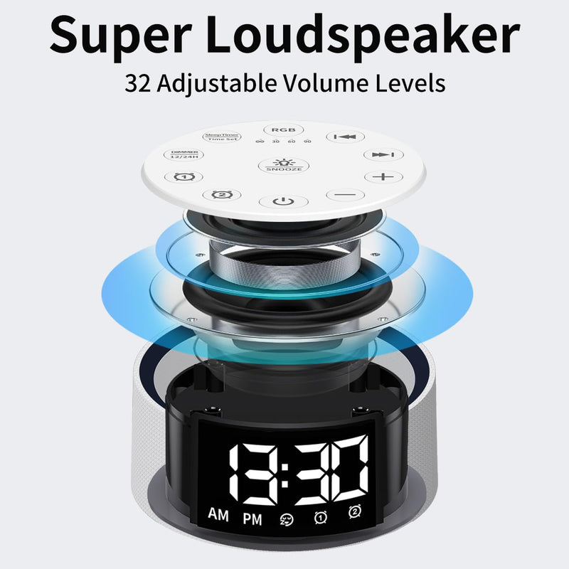 Alarm Clock Sound Machine White Brown Noise Machine with 30 Sleeping Sounds for Baby Kids Adults Night Light Bedroom 2 Alarms Backup Battery 32-Level Vol 15 Wake up Sounds for Mild Heavy Sleeper Grey