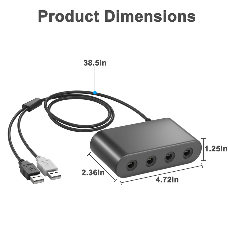 Gamecube Controller Adapter for Wii U, PC Windows, Nintendo Switch/OLED/Switch 2 Gamecube Converter, Support 4 Gamecube Controller to Play Supper Smash Bros with 3.3ft Long Cable
