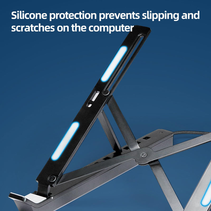 Adjustable Laptop Stand with USB Hub, Foldable Aluminum Mount for Notebook or Tablet, Black
