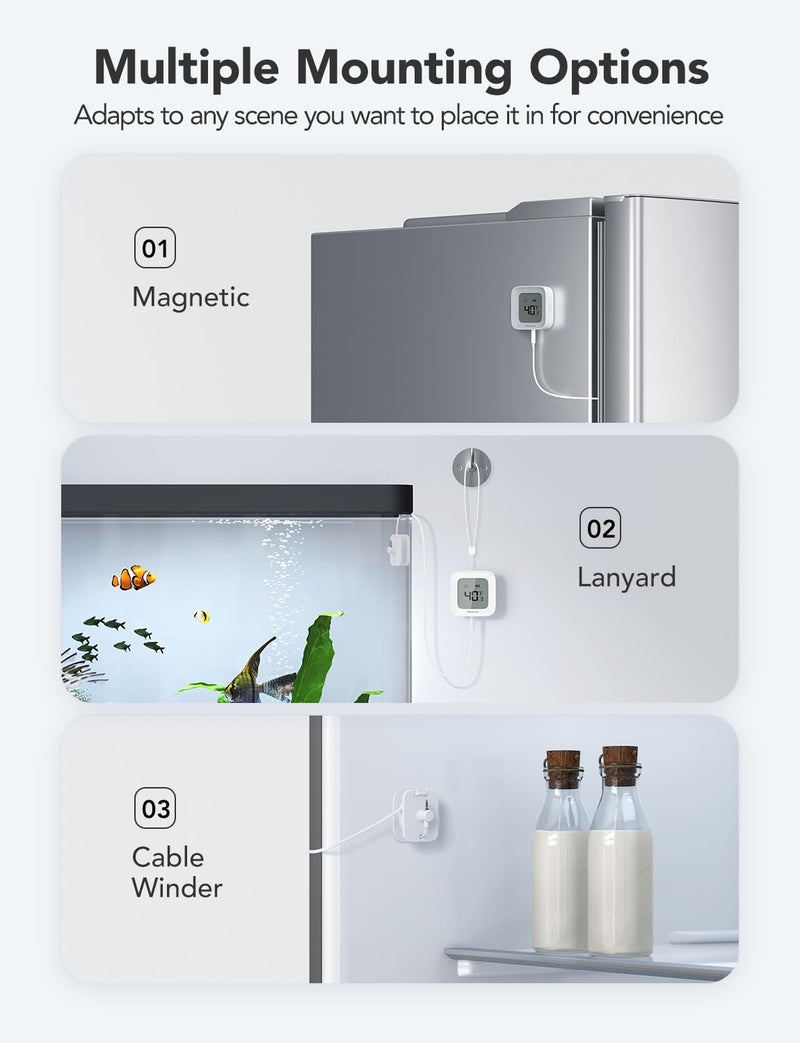 GoveeLife WiFi Refrigerator Thermometer with Alarm, Wireless Digital Freezer Temperature Gauge with App Control, LCD Display, 2 Years Free Data Export, for Fridge Hot Tub (Only Support 2.4G WiFi) 1 Gateway + 1 Sensor