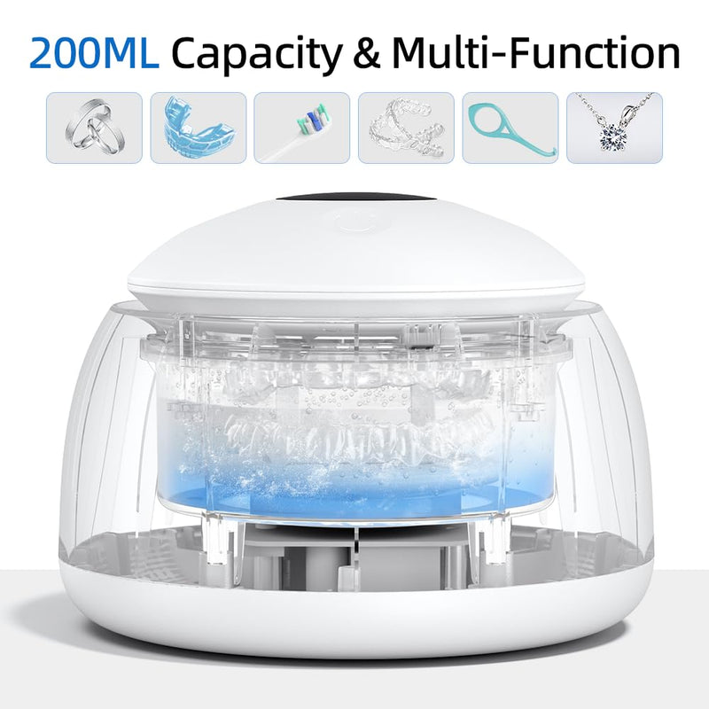 Ultraviolet ultrasonic Cleaner, one-Click Start, 45KHz Portable Cleaner, with Dual-Mode Cleaning Function, Suitable for Jewelry, dentures and Invisible Braces Gray and white
