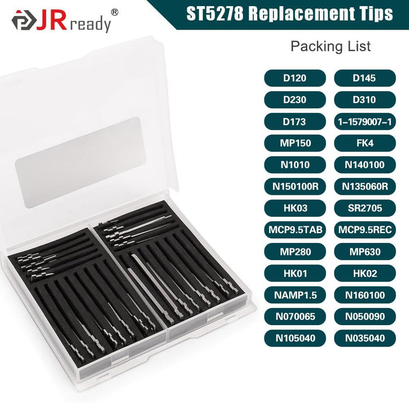 JRready ST5278 Replacement Tips for Pin Removal Tool 26PCS Pin Extractor Tool Tips Electrical Terminal Release Tool Compatible with Deutsch AMP/TE Molex Delphi JST Harting Connectors & More St5278 26pcs Replacement Tips