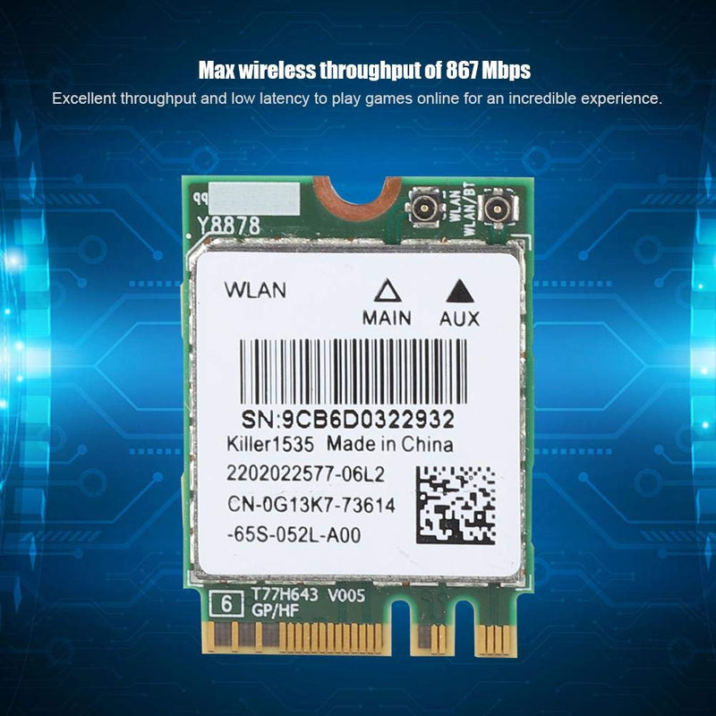 5G 867Mbps Bluetooth 4.1 Network Card, Game M.2 NGFF Adapter,for Killer -AC 1535 Band (2.4 GHz 5 GHz) 802.11ac NGFF M.2,for Notebook, Plug and Play
