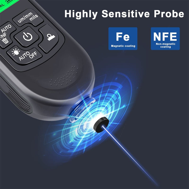 Paint Thickness Gauge Meter Fe/NFe Probe Coating Thickness Gauge Professional Multifunctional Car Paint Depth Gauge Test Precise HW-300PRO for Car Automatic Detection(black) (black) black