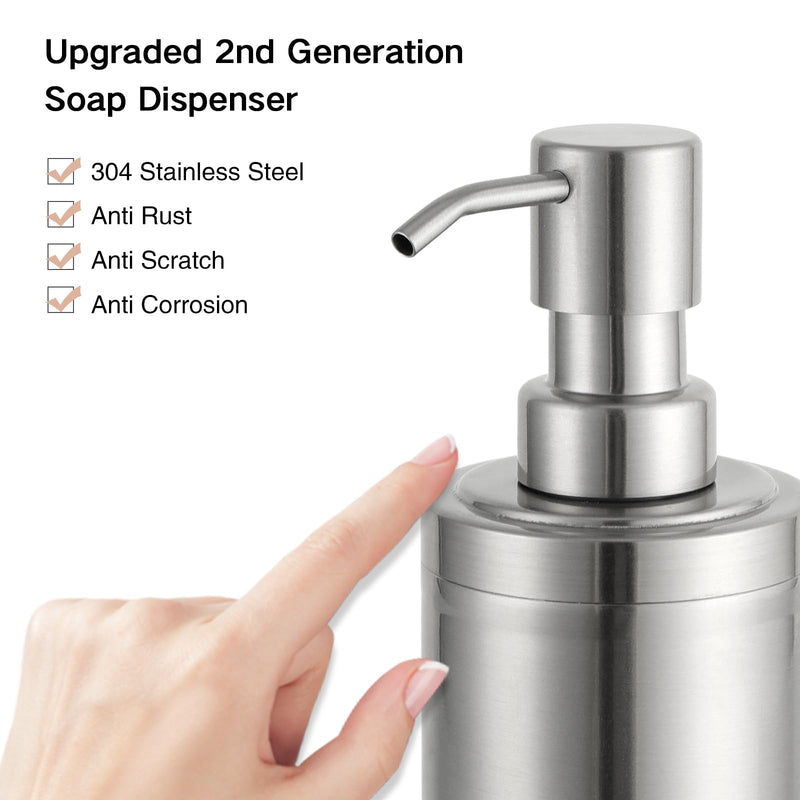 GAPPO Brushed Nickel Soap Dispenser Stainless Steel Metal Pump Hand Lotion Bottle for Bathroom, Bedroom and Kitchen(300ML/10.15Ounce)