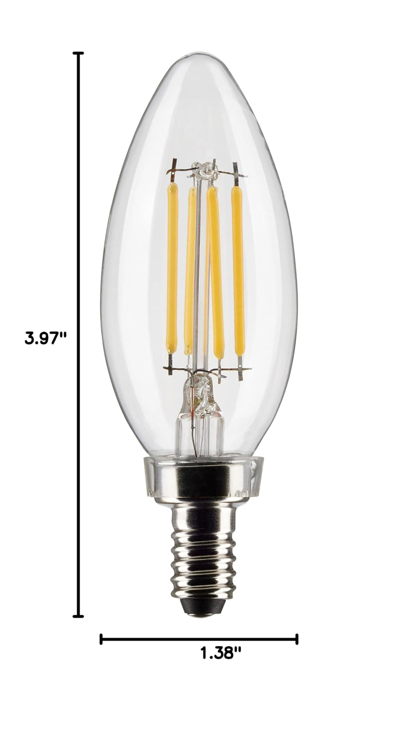 Satco S21264 4W LED Filament B11 Candle Light Bulbs, E12 Candelabra Base, 2700K Warm White, 350 Lumen, Dimmable, Wet Location, Clear, 120V, 6 Pack