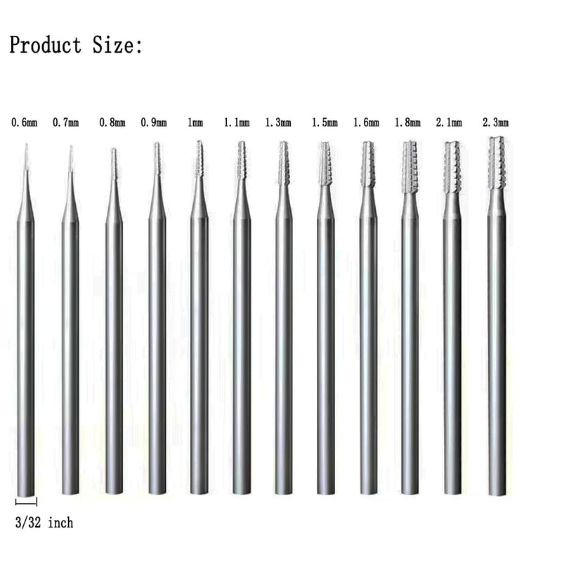 12 Pcs Jewerly Burr Sets - 3/32'' Shank Cone Tapered Cross Cut Burs Jewelry Engraving Bits Lapidary Carving Tools (006-023)