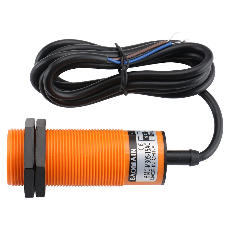 Baomain Capacitive Proximity Sensor, Cylindrical M30 Plastic, Sn 15 mm, 220V, NC Contacts, Cable 2 mm, 2-wire BMC-M30S-15AC