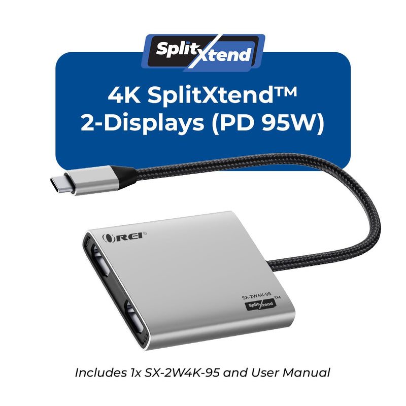 OREI SplitXtend USB-C to Dual HDMI Adapter 4K 60Hz – Dual Monitor USB C Hub with 95W Power Delivery, USB-C DP Alt Mode & Thunderbolt 3/4 Compatible, HDMI Adapter for Windows & MacOS