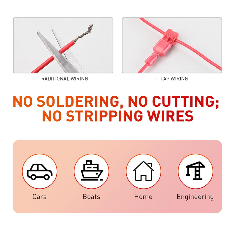 Nilight 480PCS/80 Pairs T-Tap Wire Connectors Self-Stripping Quick Splice Electrical Wire Terminals Insulated Male Quick Disconnect Spade Terminals Assortment Kit with Storage Case, 2 Years Warranty 480Pcs 22-10AWG