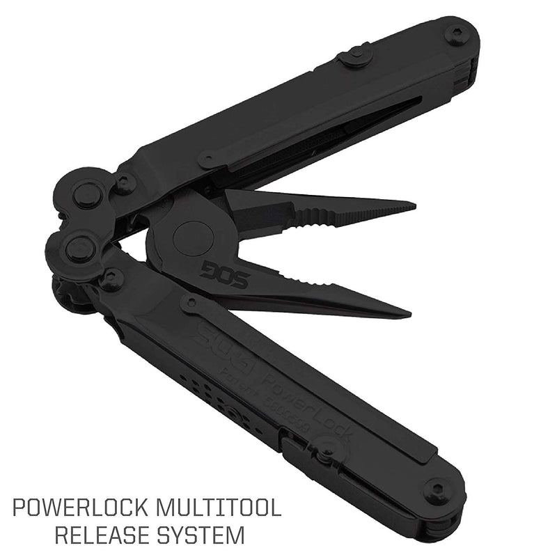 SOG PowerLock Multi-Tool- Compound Leverage Technology with EOD Crimper Device, 420 Stainless Steel Body, 18 Lightweight Specialty Tools (B61N-CP) , Black