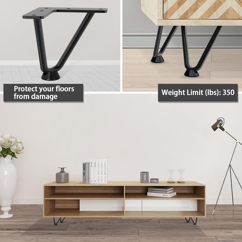 Signstek 4 Inch/10cm Hairpin, Heavy Duty Metal Table With Screws for Furniture, Black Two-Rod Iron Wire for DIY Coffee Chair 4 inch V-shape(10cm)