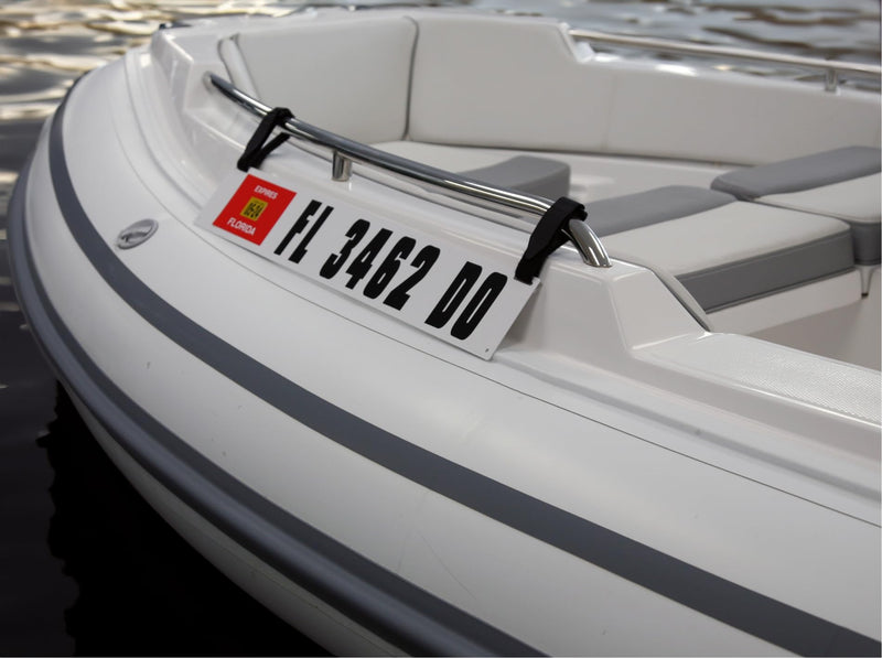 Hardline Products USA Registration Plate Kit for Inflatable Boats, RIBs & Dinghies – Marine Grade ABS w/Adjustable Velcro Mounting Straps – USCG Compliant 4” x 24” - Pair - White Plate Only