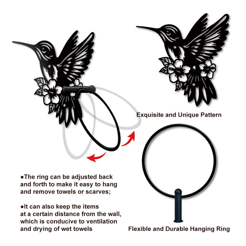 MAYJOYDIY Hummingbird Flower Towel Ring Animal Plant Metal Towel Hanger Bathroom Towel Rack Wall Mounted Bird Flower Leaf Towel Holder for Gift Decoration