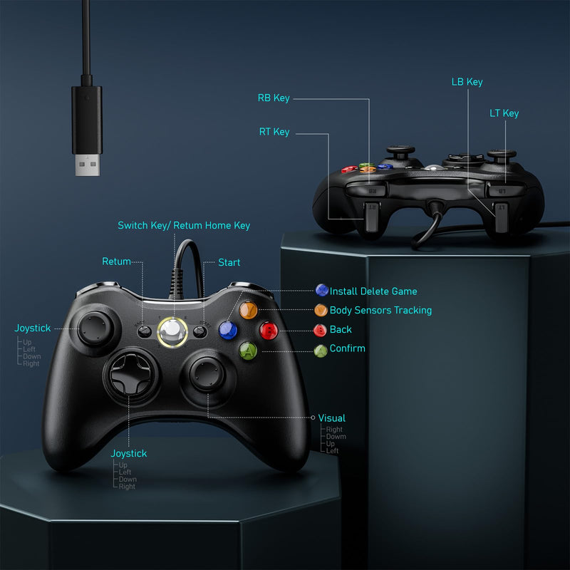 VILINAYA PC Controller, Wired Controller Compatible with Microsoft Xbox 360 & Slim/PC Windows 10/8/7, with Upgraded Joystick, Black 1 pc