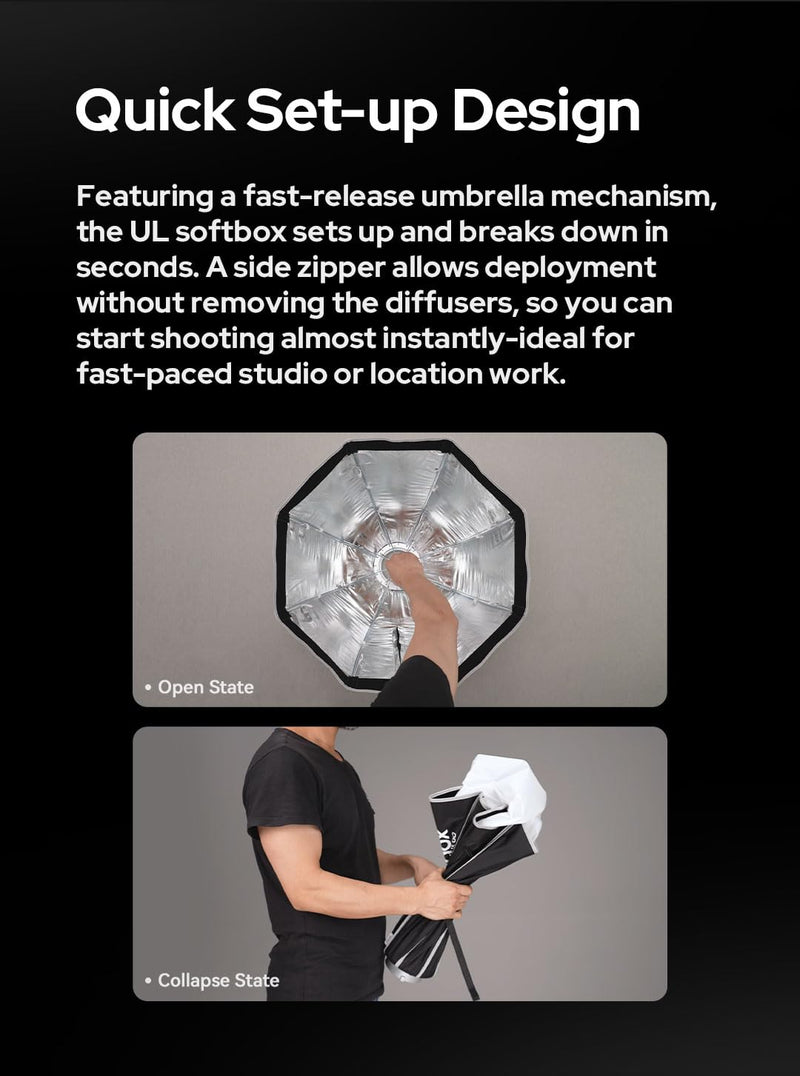 Godox Softbox Godox Quick Release Umbrella Octagonal Softbox,Bowens Mount with Removable Front and Inner Diffusers/Grip/Diffuser Plate for Photography, Live Streaming (UL-Box Octa-60) G-UL-BOXOcta-60