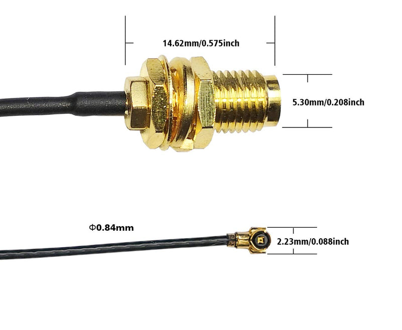WiFi 6E Antenna Tri-Band 6GHz 5GHz 2.4GHz RP-SMA Male + 10in U.FL MHF4 to RP SMA Female Extension Cable for PC M.2 NGFF Wireless Card 2 Pcs