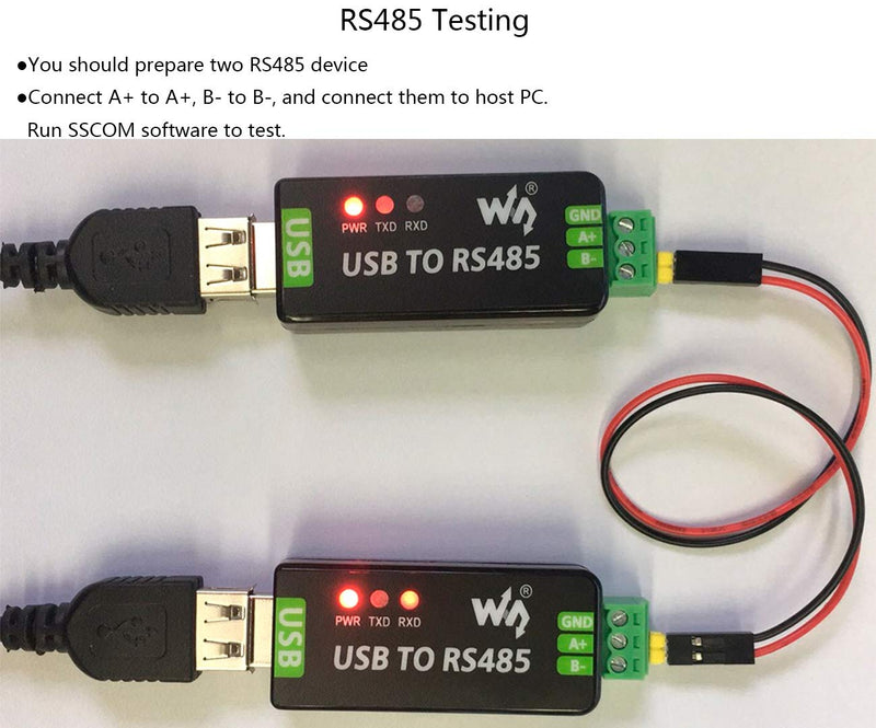  [AUSTRALIA] - Waveshare 2PCS Industrial USB to RS485 Bidirectional Converter Adapter Board with Original FT232RNL and SP485EEN Chip Fast Communication up to 1.2km Transmission Distance Embed Protection Circuits