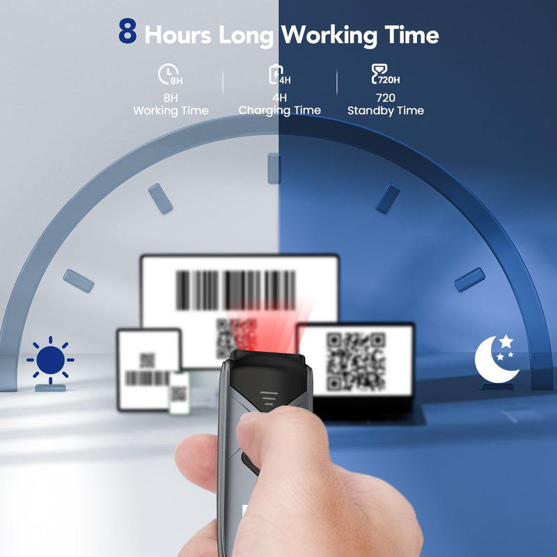 Eyoyo Bluetooth 2D&1D Barcode Scanner, Portable Wireless Mini Barcode Reader with 2.4G Wireless/Bluetooth/USB Wired Connection QR Code Scanner Compatible with Pad, Phone, Android, Tablet PC Grey