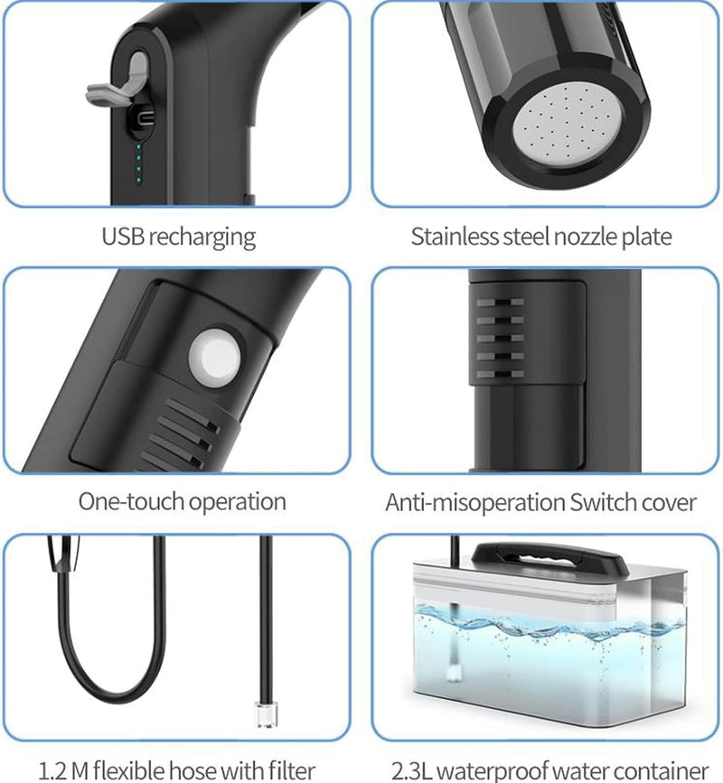 Portable Electric Bidet, Portable B-idet for Travel Rechargeable with 2.3L Water Tank, Mini Handheld High Pressure B-idet Sprayer P-ortable for Bathroom, RV Car Camping 2.3l Electric Bidet Single