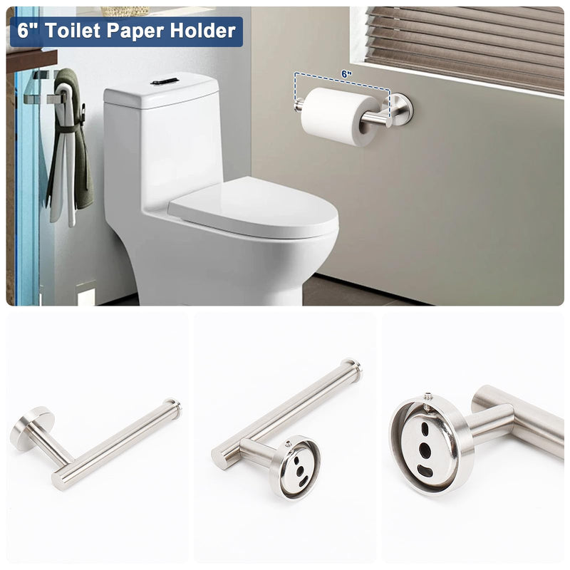 NearMoon 5 Pieces Bathroom Hardware Set SUS304 Thicken Stainless Steel-Towel Rack Kit Include 24" Towel Rod +Bath Towel Ring +Toilet Paper Holder +2 Robe Towel Hooks Bath Accessories (Nickel) Brushed Nickel Towel Bar Set (5 Piece)