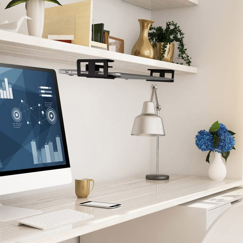 IFCASE Under Desk Laptop Mount with Adhesive & Screw in, Hard Aluminum Under Desk Shelf Holder for Laptop, Mac Mini, MacBook, Keyboard with Anti-Scratch Silicone (Black) Black