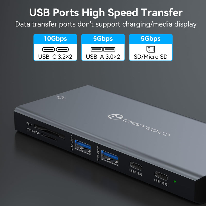 USB C Docking Station 3 Monitors 100W PD 12 in 1 Thunderbolt to Triple Displayport Monitors Docking Station USB C Hub Multiple Adapter, 2xUSB-C 3.2, 2xUSB-A 3.0, SD Card, 1000Mbps Ethernet Light Grey