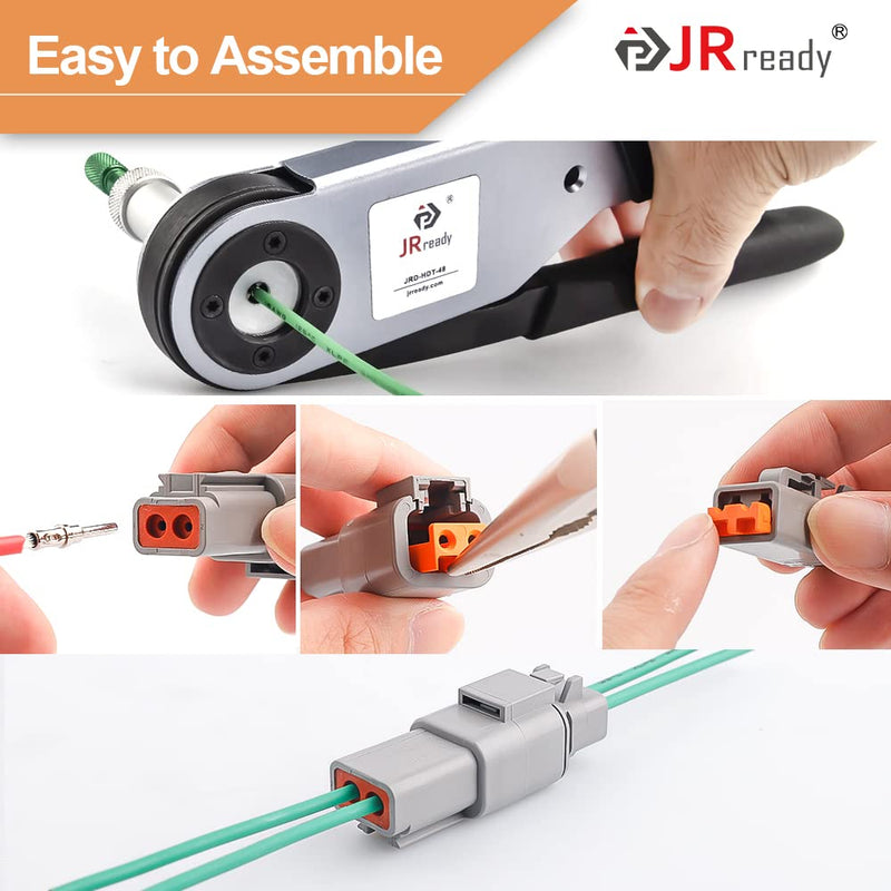 JRready ST6138 DTP Connector Kit 2Pin, DTP 12 Guage 14 Guage Waterproof Connector with Size 12 Solid Contact 12-14 AWG, 2 Sets DTP 2 pin