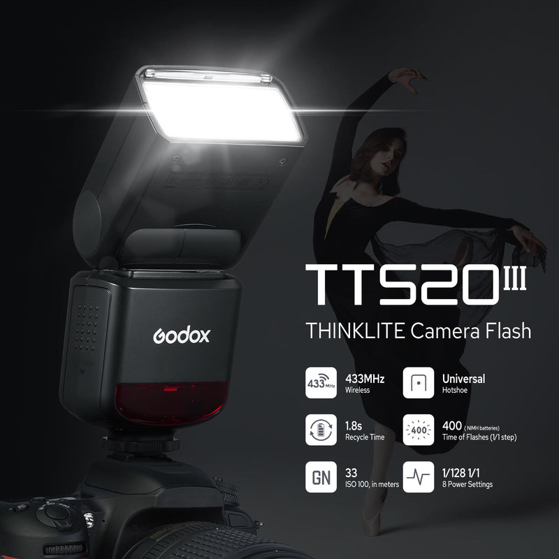 Godox TT520III Camera Flash with RT-16 433MHz Wireless Trigger Transmitter | GN33 Universal Manual Speedlite Compatible for Canon Nikon Sony Fujifilm Olympus Panasonic Pentax DSLR Cameras
