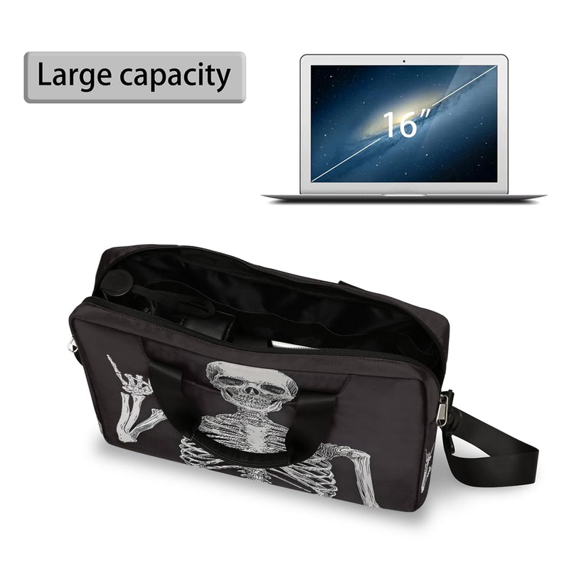 16in Laptop Bag for Women Men Waterproof Computer Carrying Messenger Case Handbag A07:black Skeleton Skull Gothnic