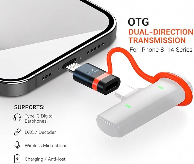 USB-C to Lightning OTG Audio Adapter for Connecting DJI Mic Mini/Lark M2S Series Wireless Microphone Receivers to iPhone 14/13/12/11 / Mac