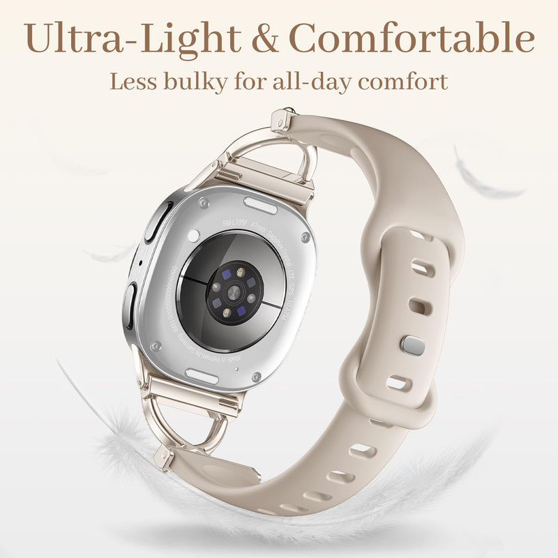 Getino Slim Band for Samsung Galaxy Watch 9, Watch 8 & 8 Classic Women | Silicone, Thin No Gap Design, Workout & Daily Wear, Sports Replacement Bands for Galaxy Watch 9/8 40mm 44mm & 8 Classic 46mm 1-Starlight