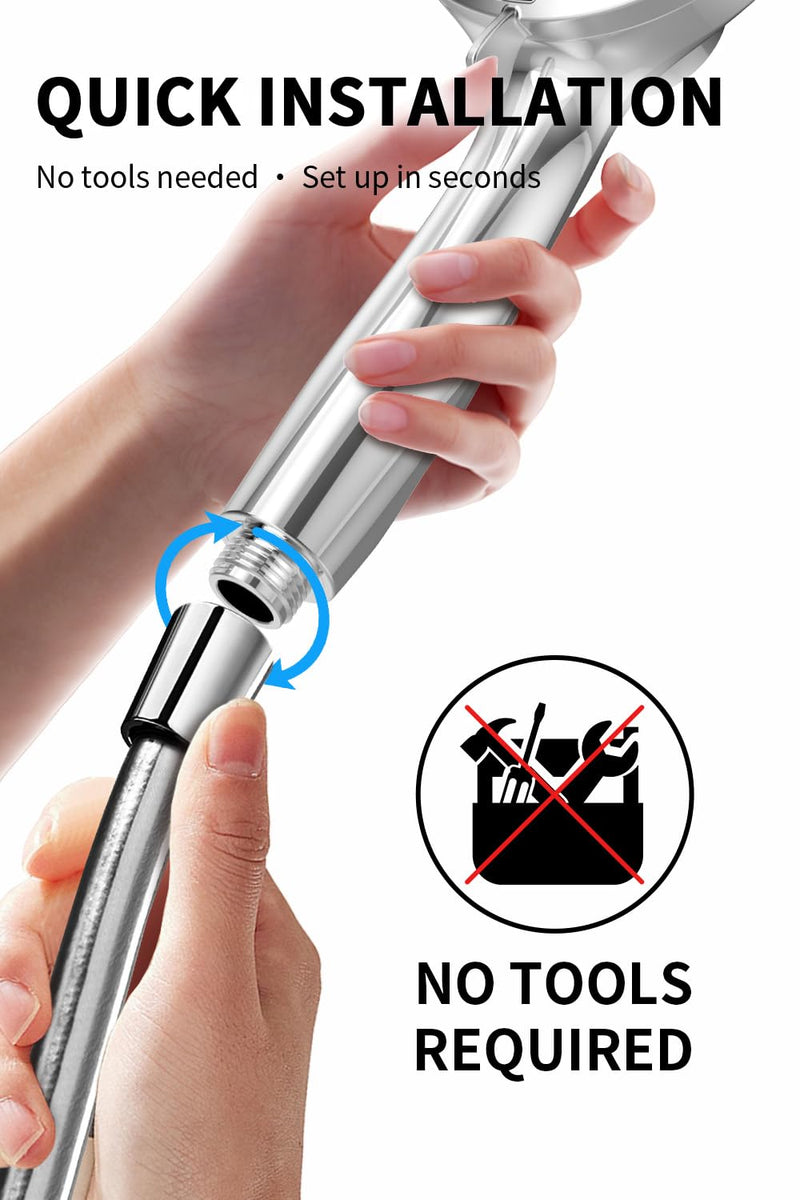 Magnetic Shower Head with Handheld - 10 Spray Modes High Pressure Filtered Showerhead, Detachable Magnetic Mount, Built-in WaterFilter, Extra Cleaning Nozzle, Chrome Silver