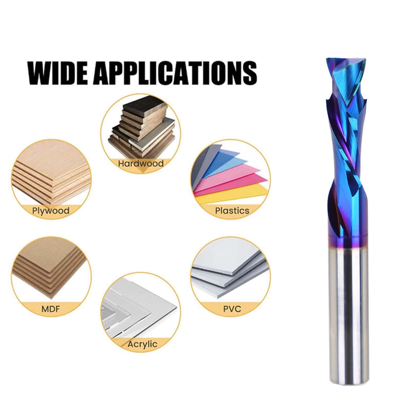3/8 inch Shank Compression CNC Router Bits Carbide Spiral End Mill Up&Down Cut with Nano Blue Coated for Grooving Slots and Mortises 1
