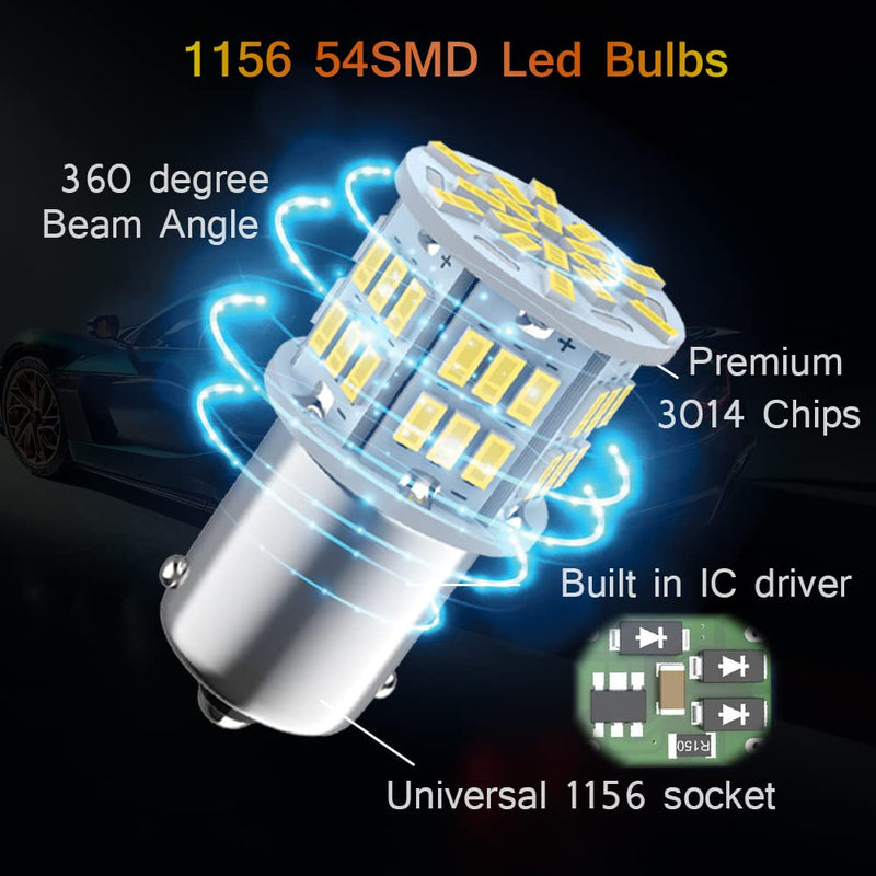 1156 Led Bulb Reverse Light, 1141 1003 7506 BA15S Bulbs, 12V-24V 54SMD Used for Truck Car Backup Reverse Lights, Tail Parking Lights,Camper Trailer RV Interior Light, 2pcs White