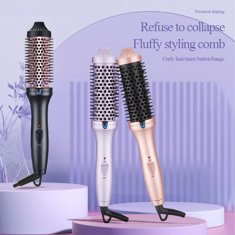 3-in-1 Negative Ion Heating Brush 38mm - 10°C Dual Tension Round Ceramic Tourmaline Brush for Full & Curly Hair (Purple)