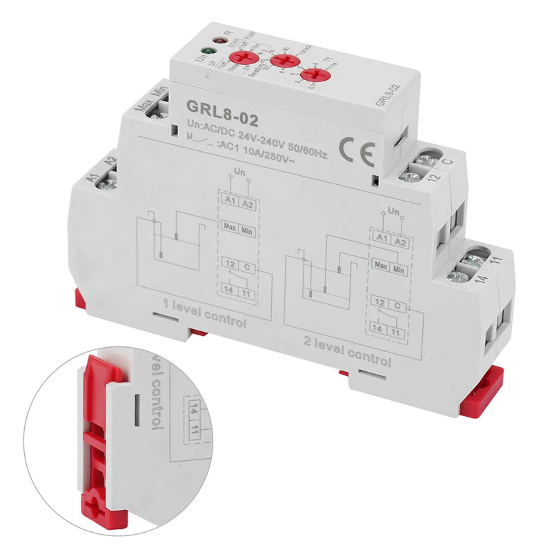 GRL8 02 Liquid Level Control Relay Water Level Controller 10A AC DC 24V 240V, Liquid Control Relay GRL8 02 Pool Water Level Controller with DIN Rail Mount