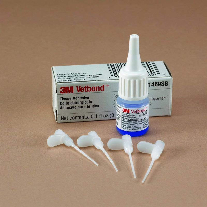 3M Vetbond Tissue Adhesive 0.1 oz (3 mL) – Fast-Acting Veterinary Wound Glue for Pets, Surgical-Grade Skin Adhesive Sealant with Blue Tint for Precise Application, Includes Reusable Applicator Tips 1-Pack