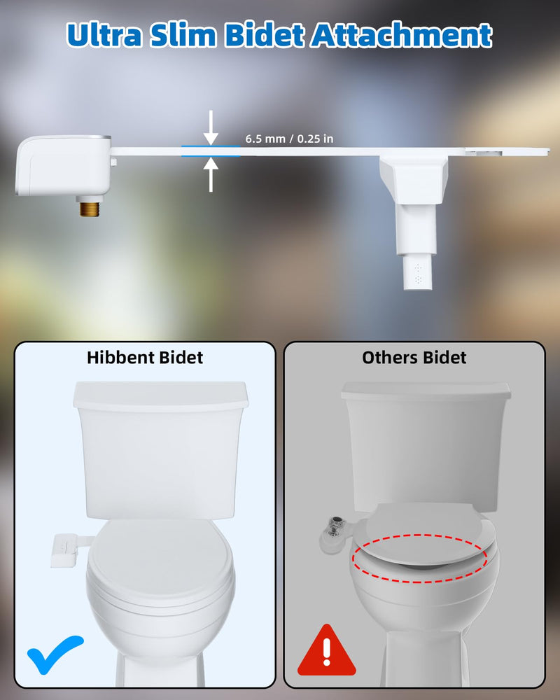 Hibbent Bidet Attachment for Toilet, Non-Electric Dual Nozzle for Frontal & Rear Wash, Adjustable Water Pressure Control, Fresh Water Bidet Toilet Seat, Self Cleaning Water Sprayer, White Chrome 1