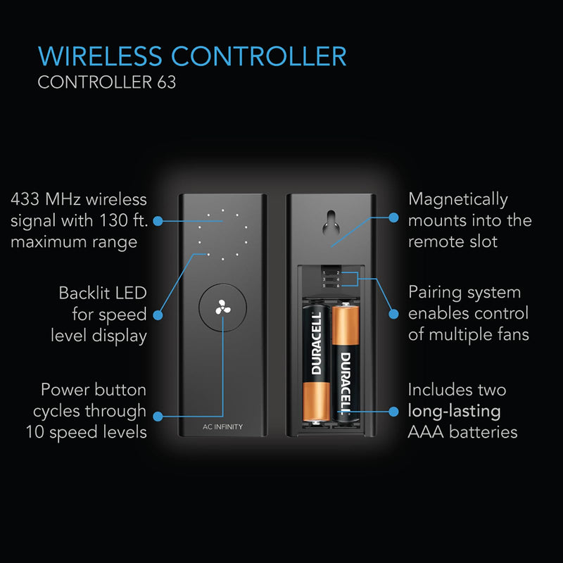 AC Infinity Controller 63, Wireless Remote Controller with 10 Fan Speed Programming, Cooling and Ventilation for CLOUDLINE Airlift CLOUDWAY Fans
