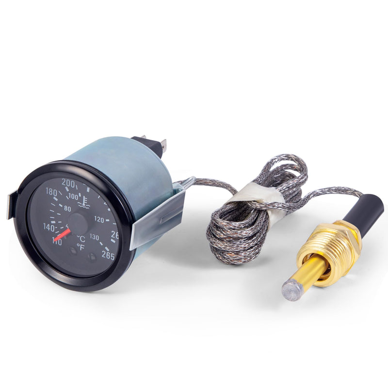 2" 52mm 12V Pointer Mechanical Water Temperature Temp Gauge （40-130℃,110-265℉ with 1.8m Wire Length,Yellow Light Car Meter with Sensor NPT 1/2