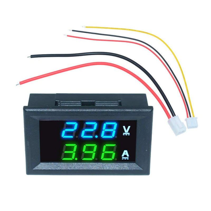 diymore 5PCS 0.28" Volt Amp Meter Digital Voltmeter Ammeter DC 100V 10A Waterproof Dual Display Current Voltage Meter Mini Ammeter Voltmeter 3 Bits Dual LED Display Panel(Blue-Green) Blue-Green
