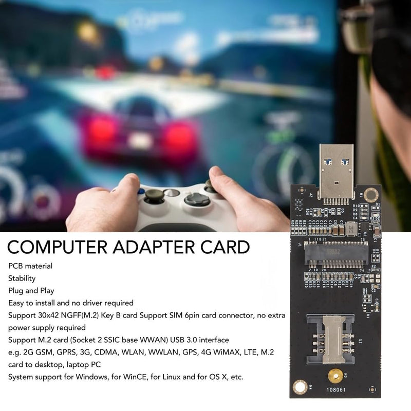 NGFF to USB 3.0 Adapter with SIM Slot – Plug and Play M.2 Card Reader for Windows for Linux, 30×42 Key B WWAN LTE Support