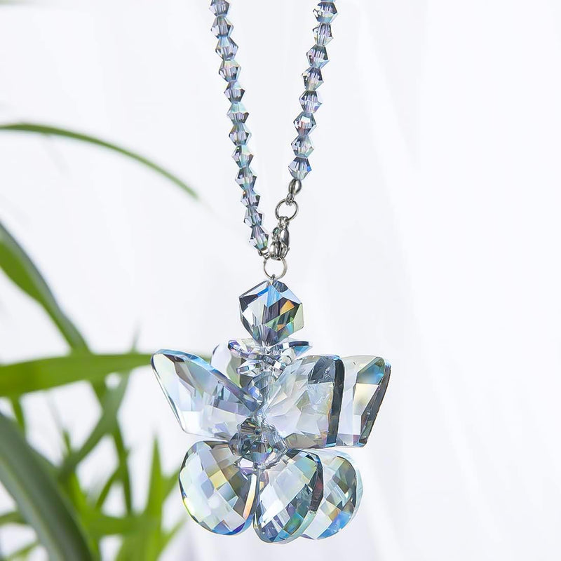 H&D HYALINE & DORA Crystal Glass Butterfly Car Key Charm Mirror Hanging Ornaments Gift (Butterfly-1) Rainbow Butterfly
