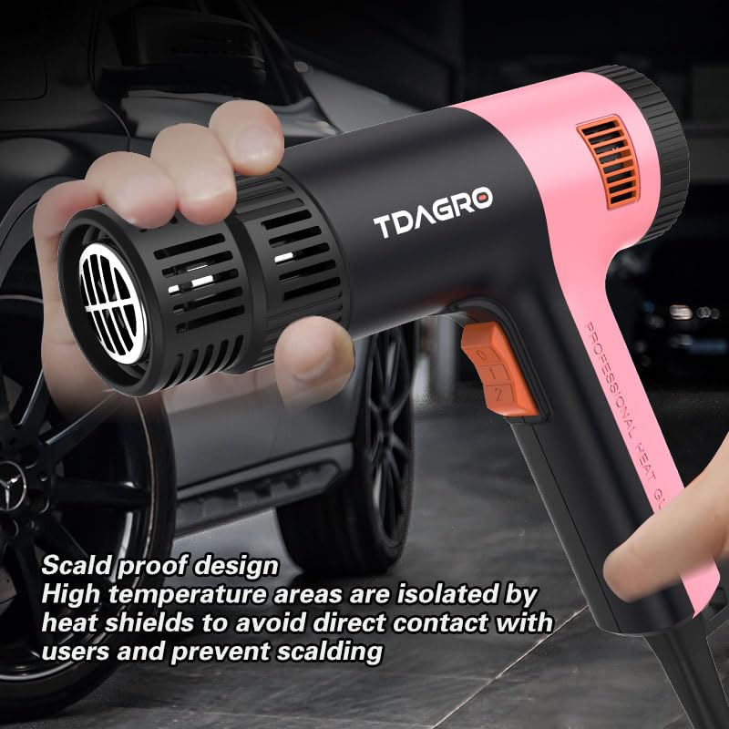 Heat Gun for crafting 1800W, 122℉~1202℉ Variable Temperature Control with 2-Temp Settings 4 Nozzles, 1.5s Fast Heating Mini Heat Gun for Resin, Shrink PVC Tubing/Crafts and Vinyl Wrap（Pink） 1800w Pink