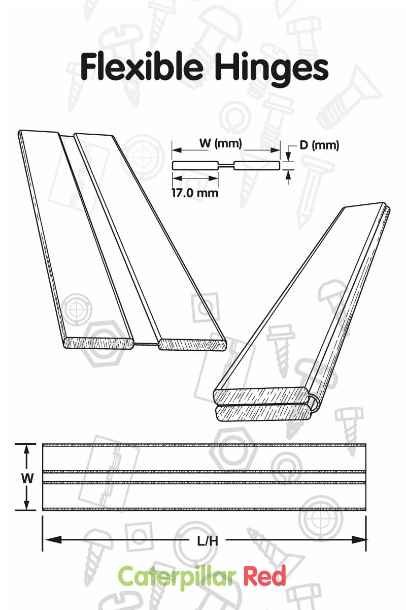 5 x 50mm, 2", low profile flex hinges, flexible living hinges, Transparent, Continuous Acrylic Piano Hinges,